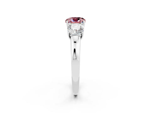 White gold Cushion Cut Morganite Three-Stone Ring with Four-Prong Setting and Classic Band_2