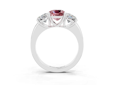 White gold Cushion Cut Morganite Three-Stone Ring with Four-Prong Setting and Classic Band_3