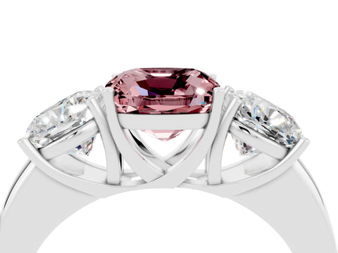 White gold Cushion Cut Morganite Three-Stone Ring with Four-Prong Setting and Classic Band_4