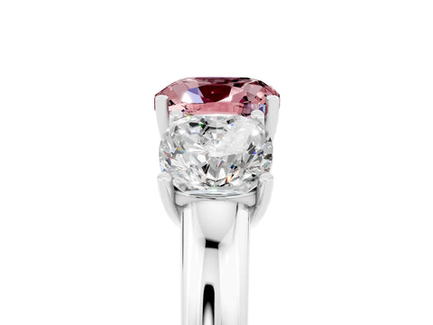 White gold Cushion Cut Morganite Three-Stone Ring with Four-Prong Setting and Classic Band_5