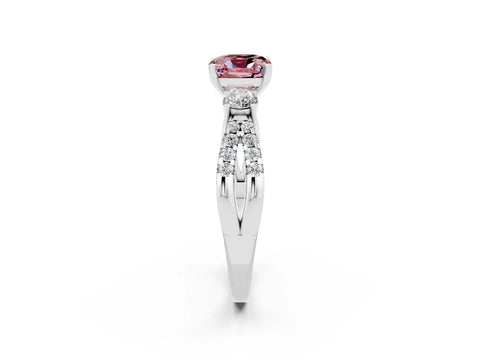 White gold Cushion Cut Morganite Three-Stone Ring with Pavé Split Shank and Four-Prong Setting_14