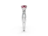 White gold Cushion Cut Morganite Three-Stone Ring with Pavé Split Shank and Four-Prong Setting_14