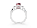 White gold Cushion Cut Morganite Three-Stone Ring with Pavé Split Shank and Four-Prong Setting_15