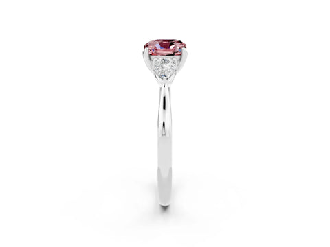 White gold Cushion Cut Morganite Three-Stone Ring with Pear Side Stones and Four-Prong Setting_14