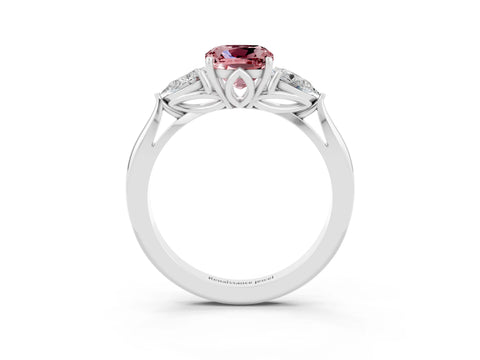 White gold Cushion Cut Morganite Three-Stone Ring with Pear Side Stones and Four-Prong Setting_15