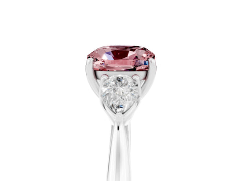 White gold Cushion Cut Morganite Three-Stone Ring with Pear Side Stones and Four-Prong Setting_17