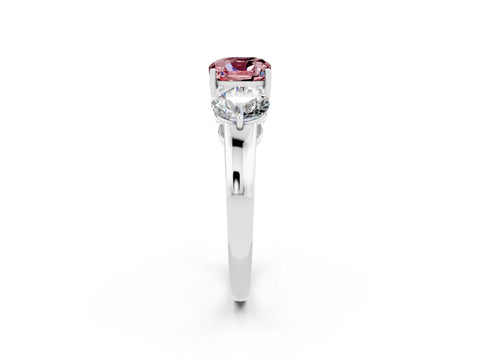 White gold Cushion Cut Morganite Three-Stone Ring with Prong Setting and Classic Band_2