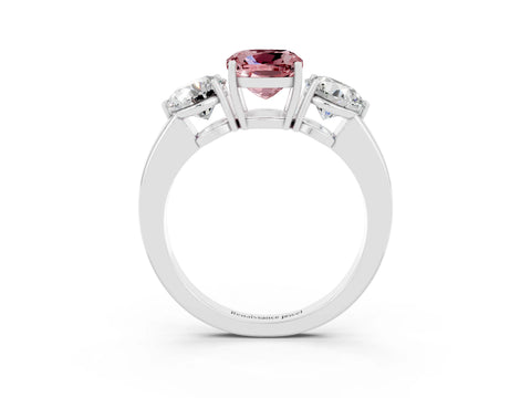 White gold Cushion Cut Morganite Three-Stone Ring with Prong Setting and Classic Band_3