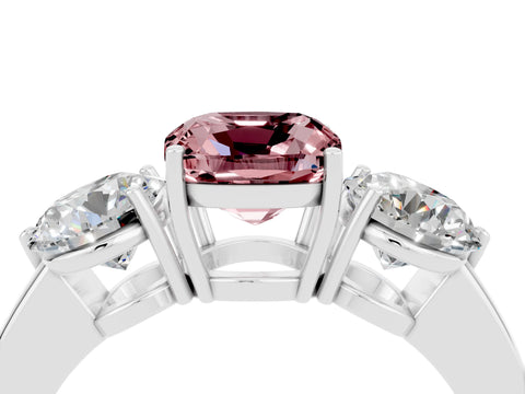 White gold Cushion Cut Morganite Three-Stone Ring with Prong Setting and Classic Band_4