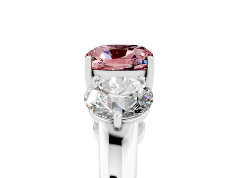 White gold Cushion Cut Morganite Three-Stone Ring with Prong Setting and Classic Band_5