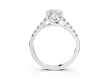 White gold Cushion Cut Pavé Band Solitaire Ring with Four-Prong Setting_326