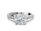 White gold Cushion Cut Pavé Band Solitaire Ring with Four-Prong Setting_335
