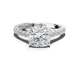 White gold Cushion Cut Pavé Band Solitaire Ring with Four-Prong Setting_352
