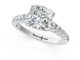 White gold Cushion Cut Pavé Band Solitaire Ring with Four-Prong Setting_359