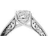 White gold Cushion Cut Pave Band Milgrain Solitaire Ring_10
