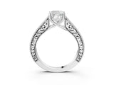 White gold Cushion Cut Pave Band Milgrain Solitaire Ring_9