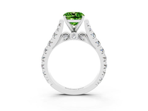 White gold Cushion Cut Peridot Classic Solitaire Ring with Pavé Band and Four-Prong Setting_3
