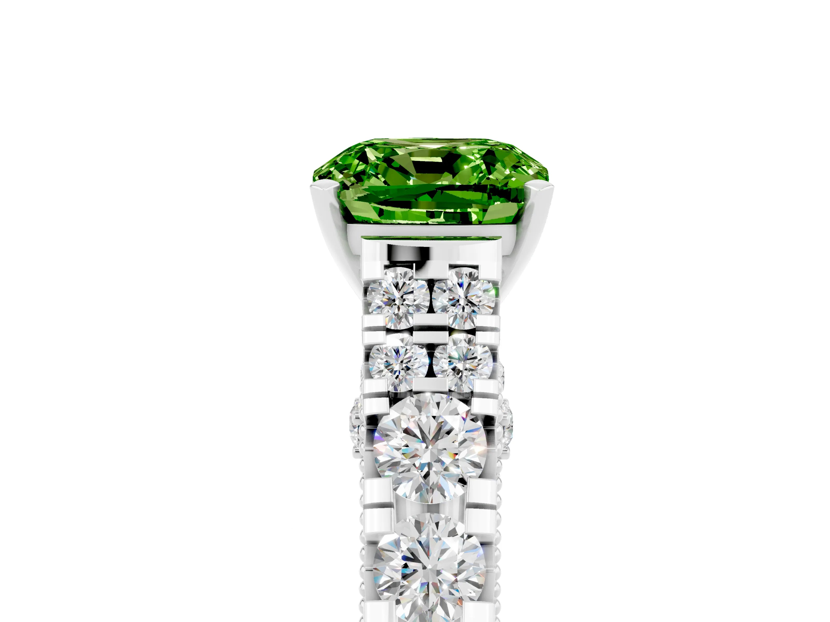White gold Cushion Cut Peridot Classic Solitaire Ring with Pavé Band and Four-Prong Setting_5
