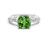 White gold Cushion Cut Peridot Cluster Side Stone Solitaire Ring with Prong Setting_24