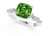 White gold Cushion Cut Peridot Cluster Side Stone Solitaire Ring with Prong Setting_25