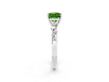 White gold Cushion Cut Peridot Cluster Side Stone Solitaire Ring with Prong Setting_26