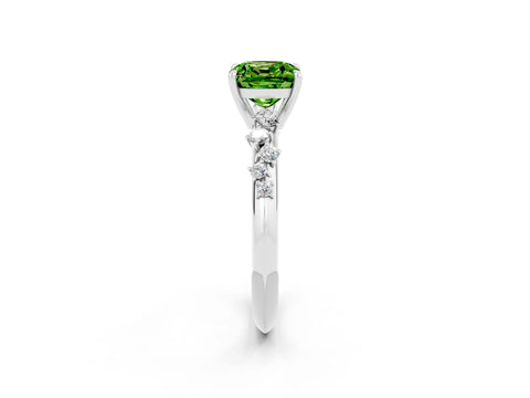 White gold Cushion Cut Peridot Cluster Side Stone Solitaire Ring with Prong Setting_26