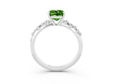 White gold Cushion Cut Peridot Cluster Side Stone Solitaire Ring with Prong Setting_27