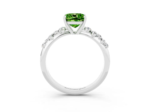 White gold Cushion Cut Peridot Cluster Side Stone Solitaire Ring with Prong Setting_27