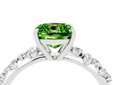 White gold Cushion Cut Peridot Cluster Side Stone Solitaire Ring with Prong Setting_28
