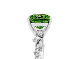 White gold Cushion Cut Peridot Cluster Side Stone Solitaire Ring with Prong Setting_29