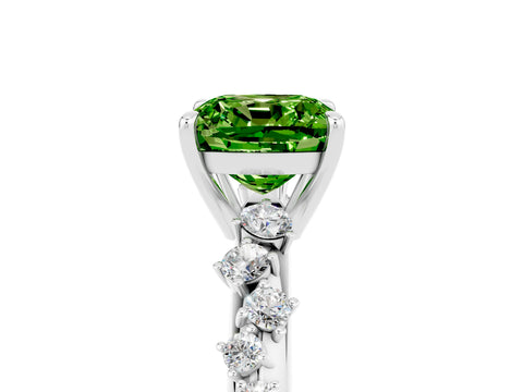 White gold Cushion Cut Peridot Cluster Side Stone Solitaire Ring with Prong Setting_29