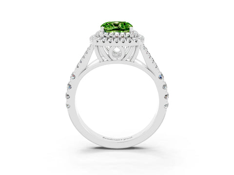 White gold Cushion Cut Peridot Double Halo Ring with Split Shank and Prong Setting_15