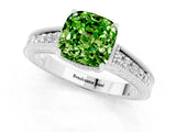 White gold Cushion Cut Peridot Engagement Ring with Milgrain Channel Set Band and Prong Setting_1