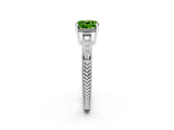 White gold Cushion Cut Peridot Engagement Ring with Milgrain Channel Set Band and Prong Setting_2