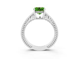 White gold Cushion Cut Peridot Engagement Ring with Milgrain Channel Set Band and Prong Setting_3
