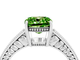 White gold Cushion Cut Peridot Engagement Ring with Milgrain Channel Set Band and Prong Setting_4