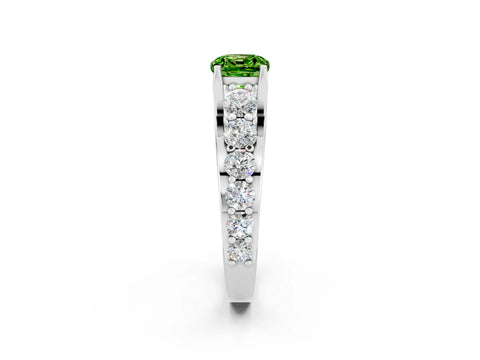 White gold Cushion Cut Peridot Engagement Ring with Pavé Band and Four-Prong Setting_2