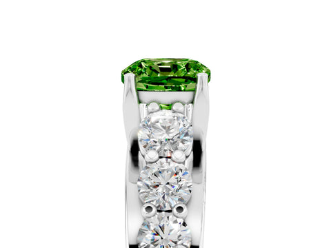 White gold Cushion Cut Peridot Engagement Ring with Pavé Band and Four-Prong Setting_5