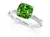 White gold Cushion Cut Peridot Engagement Ring with Side Stone Accents and Four-Prong Setting_25