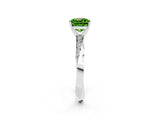 White gold Cushion Cut Peridot Engagement Ring with Side Stone Accents and Four-Prong Setting_26