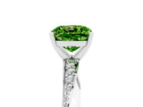 White gold Cushion Cut Peridot Engagement Ring with Side Stone Accents and Four-Prong Setting_29