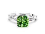 White gold Cushion Cut Peridot Engagement Ring with Side Stone Accents and Four-Prong Setting_39