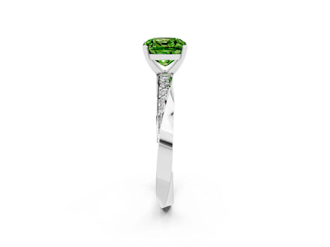 White gold Cushion Cut Peridot Engagement Ring with Side Stone Accents and Four-Prong Setting_41