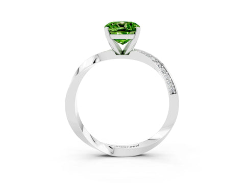 White gold Cushion Cut Peridot Engagement Ring with Side Stone Accents and Four-Prong Setting_42