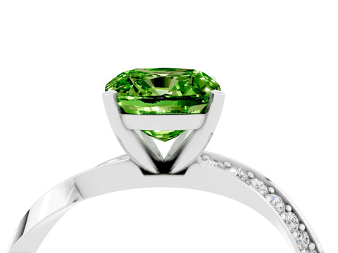 White gold Cushion Cut Peridot Engagement Ring with Side Stone Accents and Four-Prong Setting_43