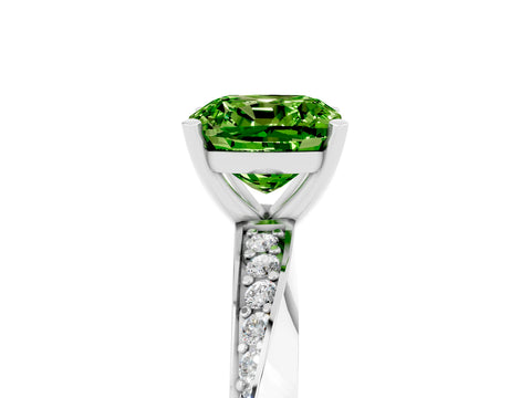 White gold Cushion Cut Peridot Engagement Ring with Side Stone Accents and Four-Prong Setting_44
