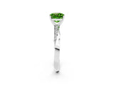 White gold Cushion Cut Peridot Engagement Ring with Side Stone Accents and Four-Prong Setting_98