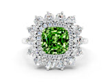 White gold Cushion Cut Peridot Floral Double Halo Engagement Ring with Prong Setting_36