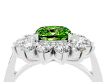 White gold Cushion Cut Peridot Floral Double Halo Engagement Ring with Prong Setting_40