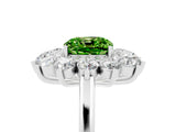 White gold Cushion Cut Peridot Floral Double Halo Engagement Ring with Prong Setting_41